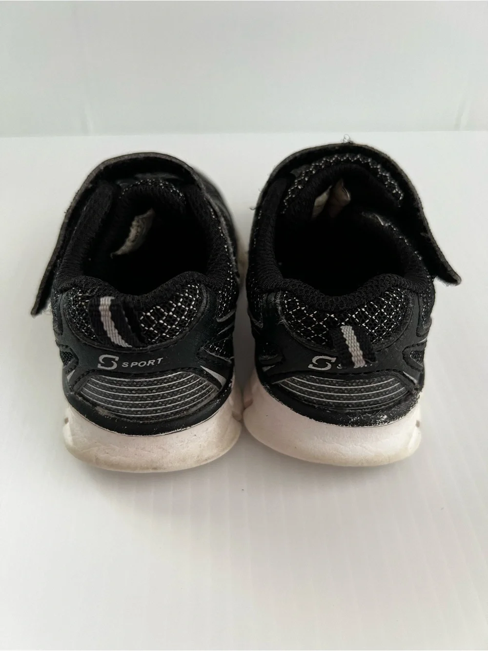 Kids Black Sport Sneakers with Silver Accents and Hook-and-Loop Strap